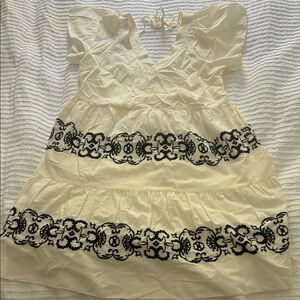 Cream Dress with Black Floral Embroidery